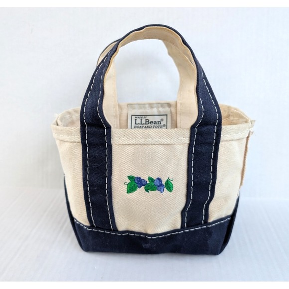 L.L. Bean Handbags - Vintage LL Bean Boat & Tote MINI Canvas Bag Blueberry Embroidered Micro
